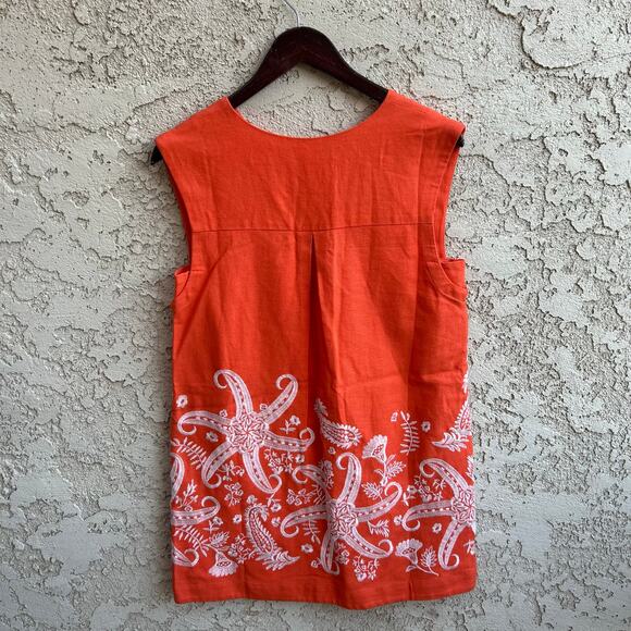 NWT MAEVE ANTHROPOLOGIE Embroidered Tunic Dress Linen Starfish Orange Size 6 - Picture 4 of 8